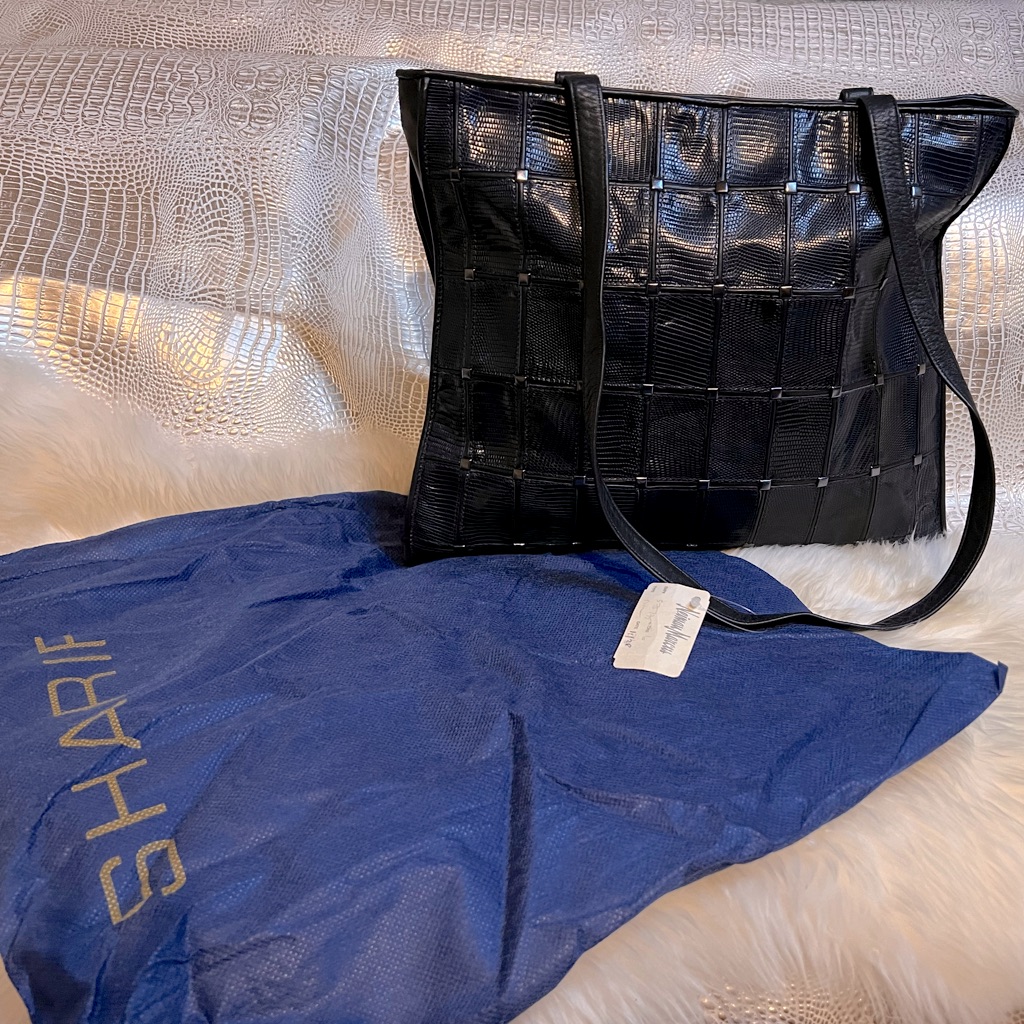 Sharif Vintage Navy Blue Snakeskin Shoulder Bag.